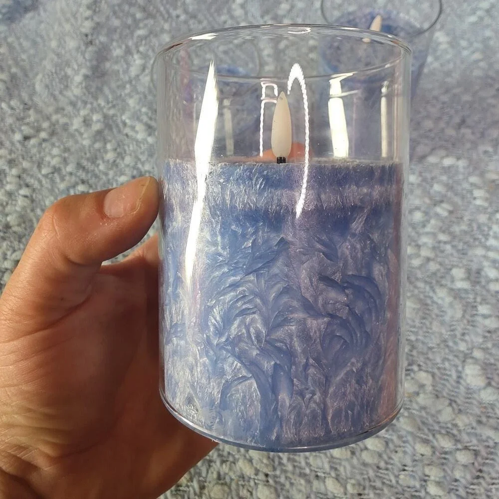 Living Embossed Blue Christmas Holiday 3-Piece LED Candle‎ Set E2